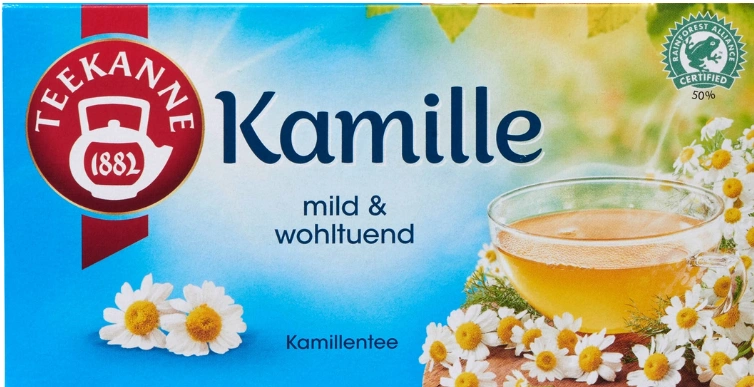 Teekanne-Verpackung, Sorte Kamille.